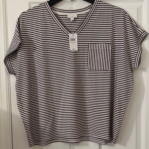 J. Jill Violet and White Striped Short Sleeve Tee